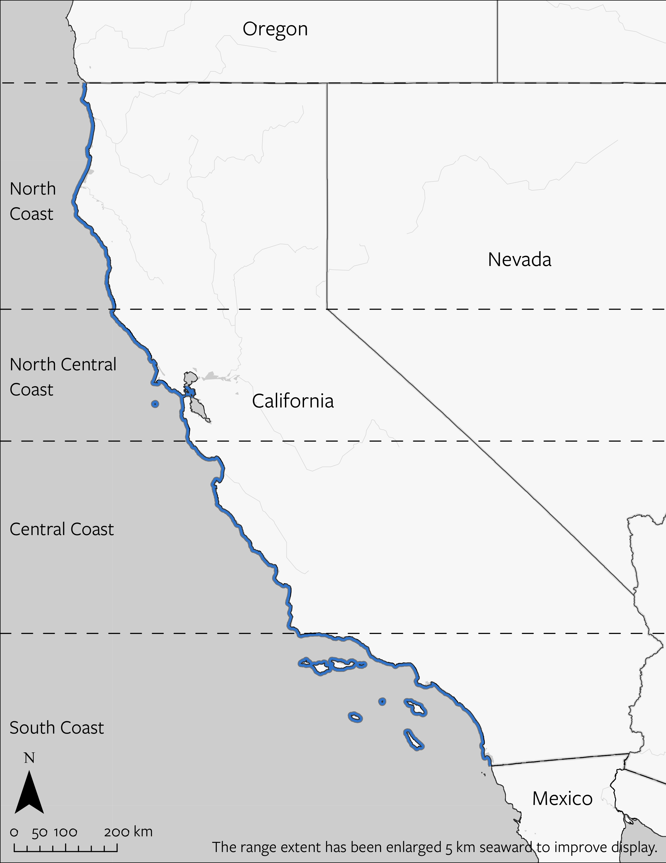 California Mussel's geographic range in California