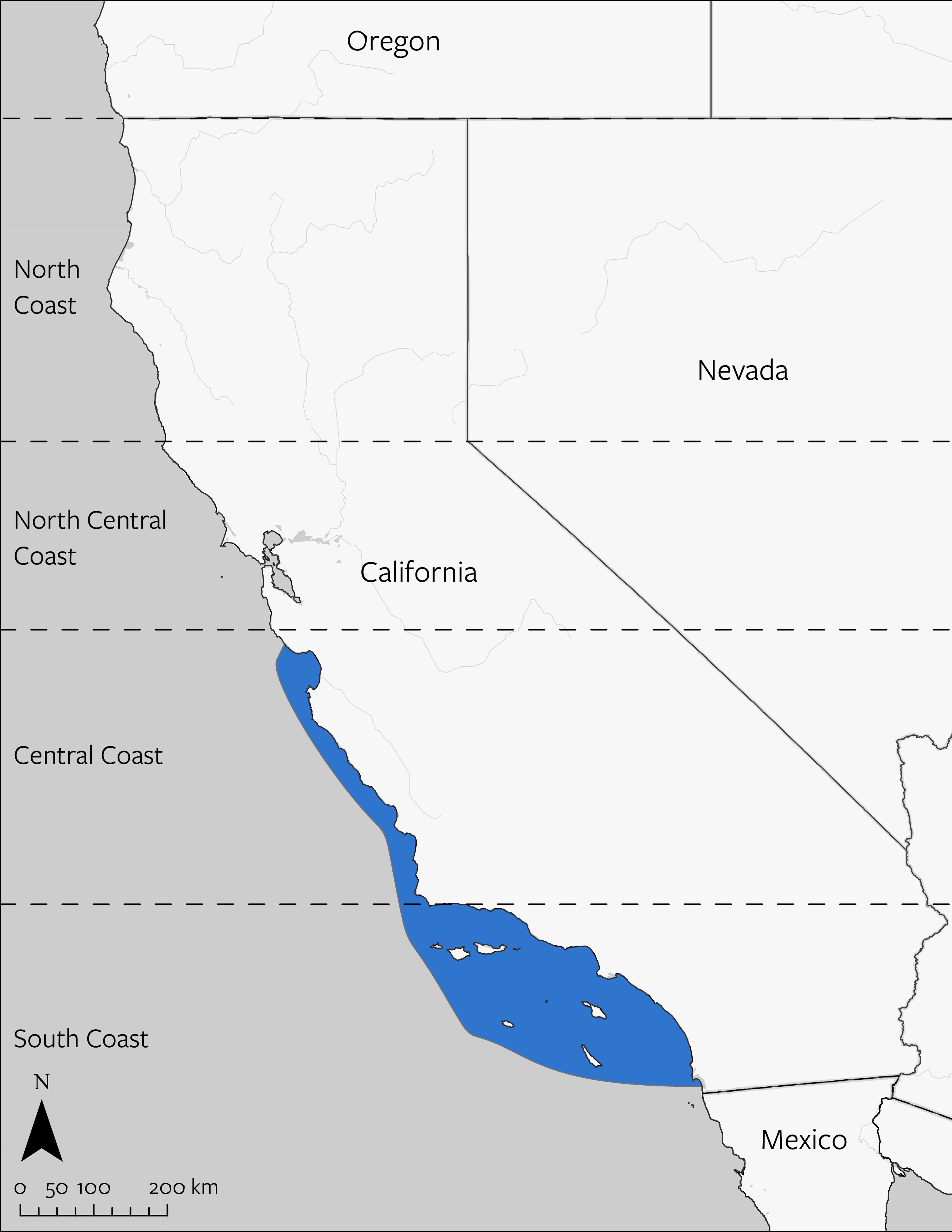 Garibaldi's geographic range in California