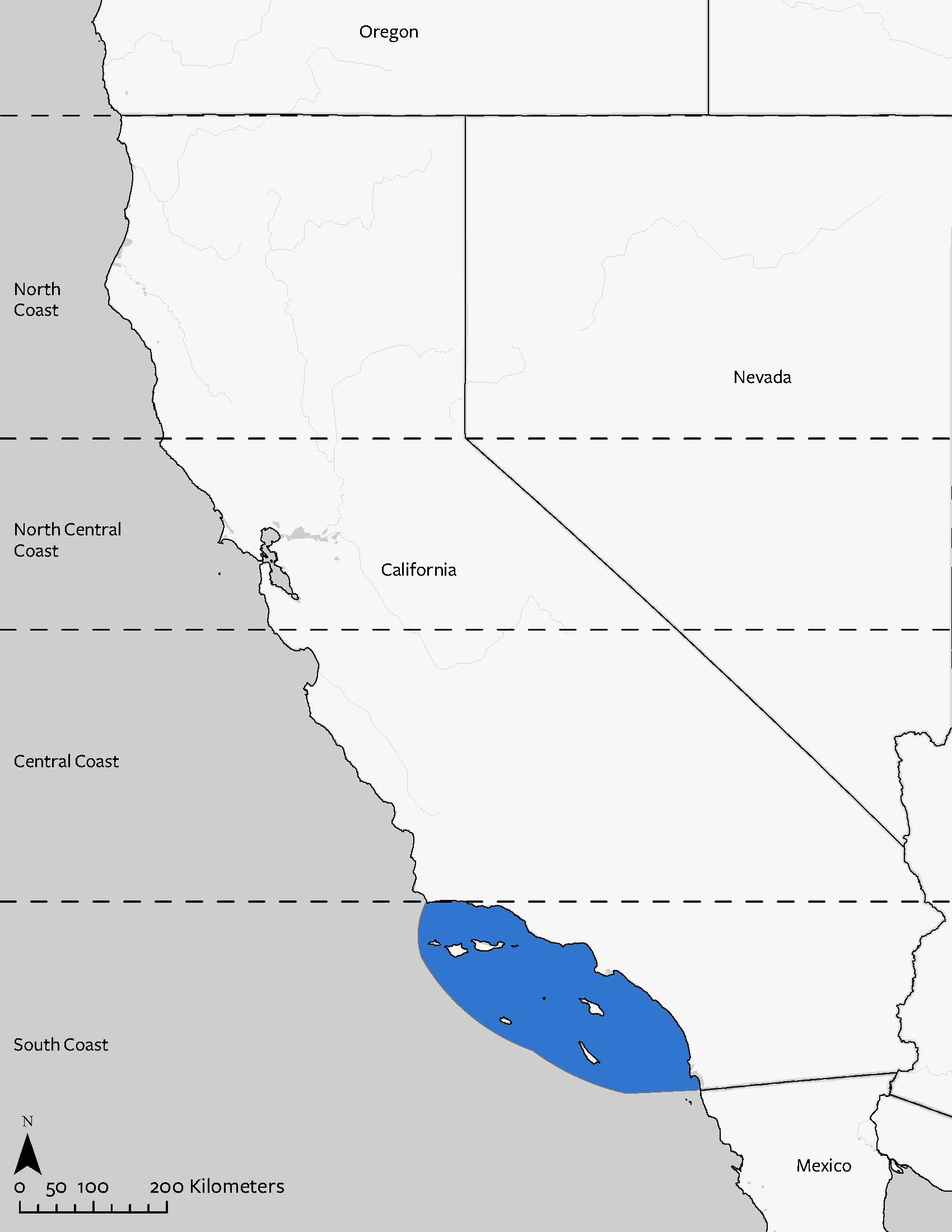 White Abalone's geographic range in California